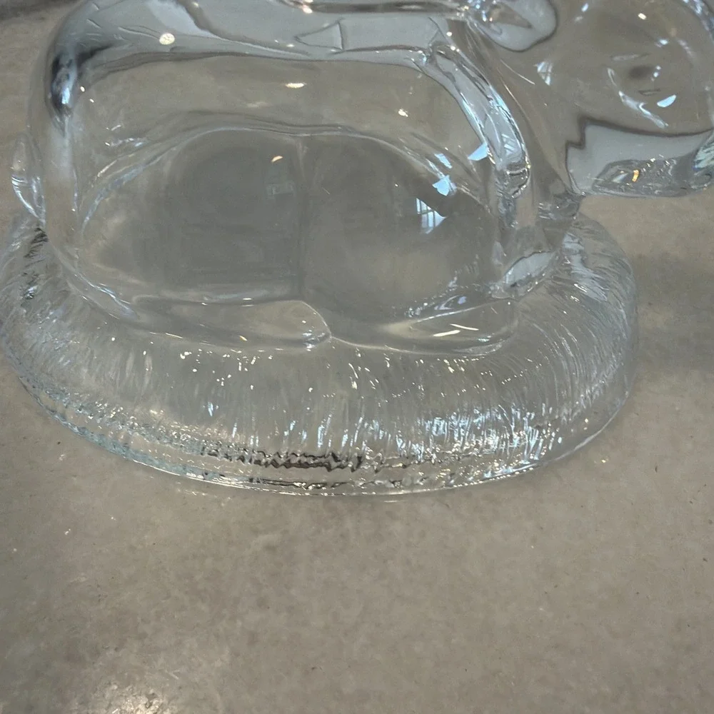 Vtg William Sonoma Bunny on Nest Rabbit Clear Glass‎ Covered Candy Dish